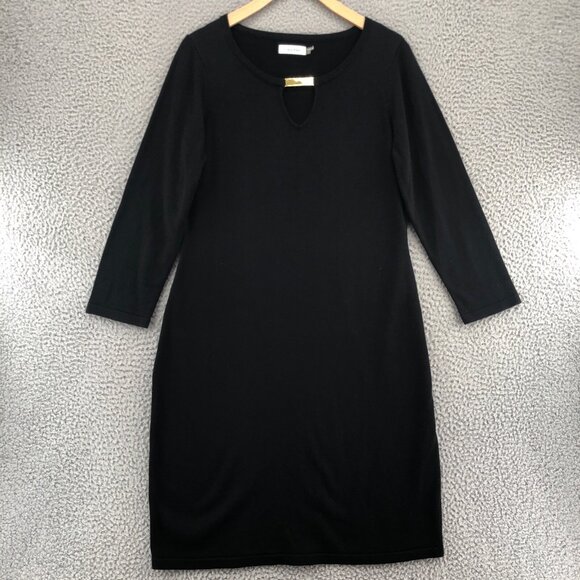Calvin Klein Dress Womens Large Black Sweater Keyhole Long Sleeves Above Knee - Picture 1 of 10